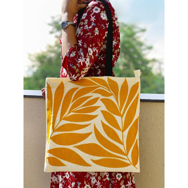 StyleMyWay Yellow Floral Cotton Canvas Tote Bag 40 x 40 cm
