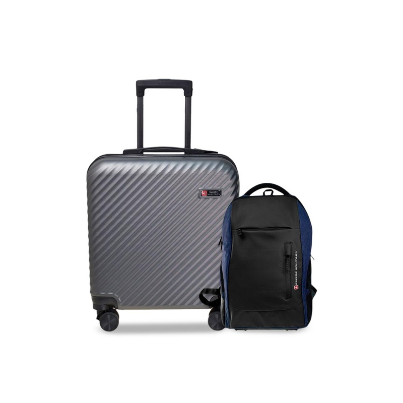 SWISS MILITARY Set Of 2 Dusky Textured Hard-Sided Cabin Luggage Trolley & Backpack Bag