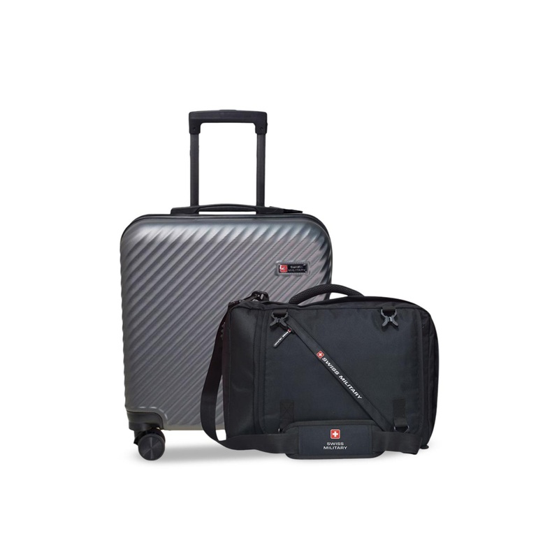 SWISS MILITARY Set Of 2 Dusky Textured Hard-Sided Cabin Luggage Trolley & Laptop Bag