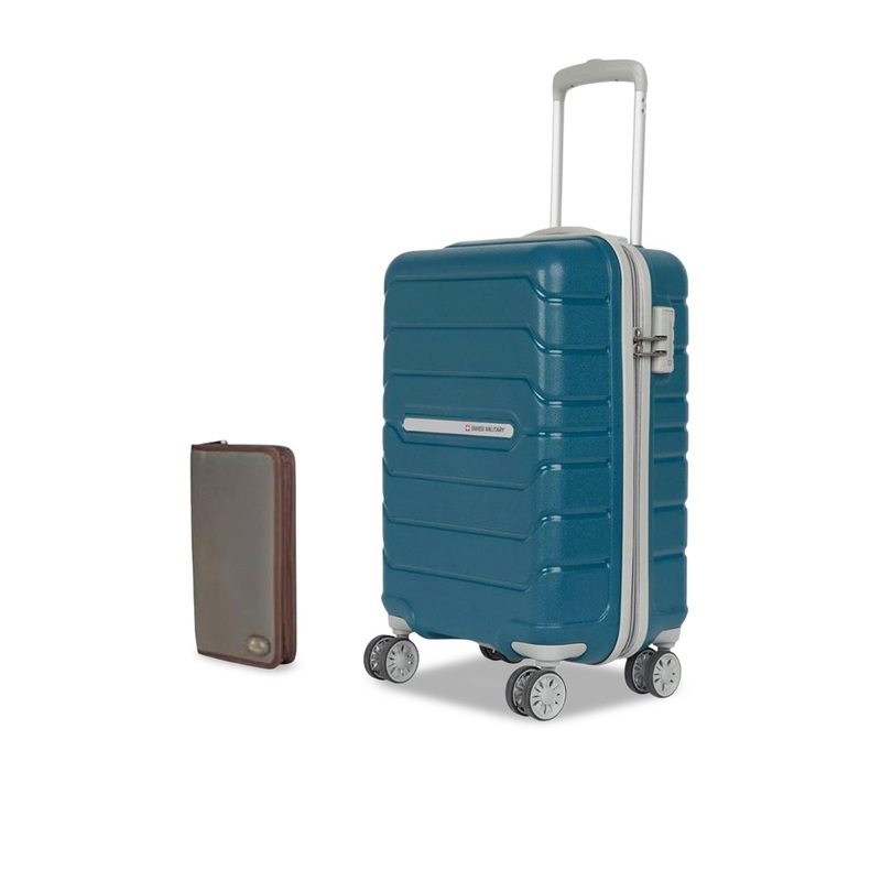 SWISS MILITARY Set Of 2 Rhombus Textured Hard-Sided Cabin Luggage Trolley Bag & Wallet