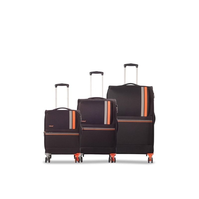 Timus Sportive Set Of 3 Striped Soft-Sided Large Medium Cabin Trolley Bags