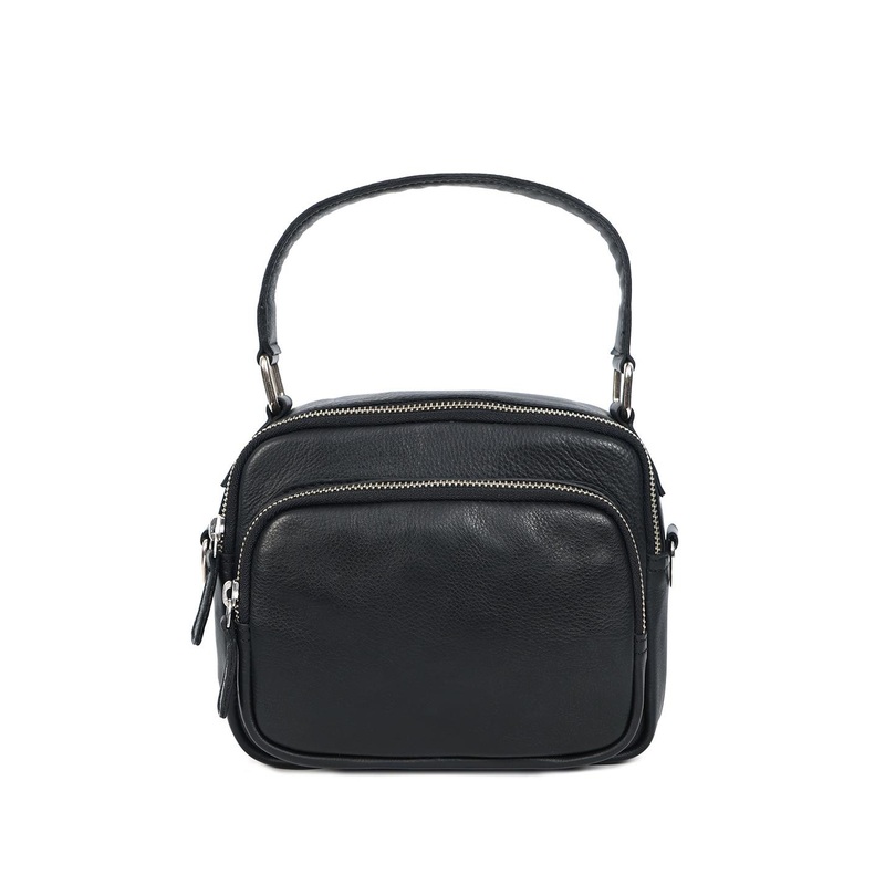 Celtic Women Black Leather Structured Sling Bag with Tassel Detail