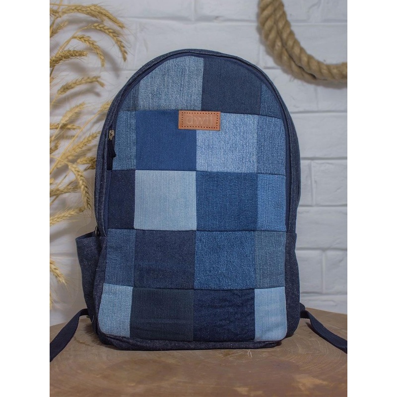 DWIJ Unisex Upcycled Random Denim & Felt Travel Backpack