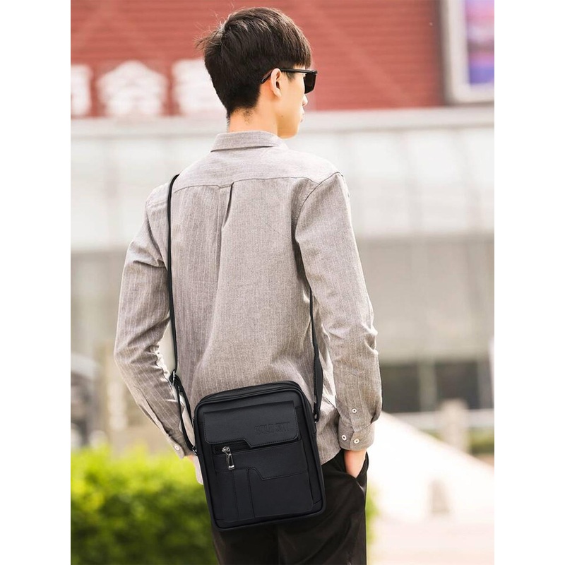 GOLD SKY Men PU Brand Logo Smooth Zipper Non-Detachable Sling Strap Sling Bag