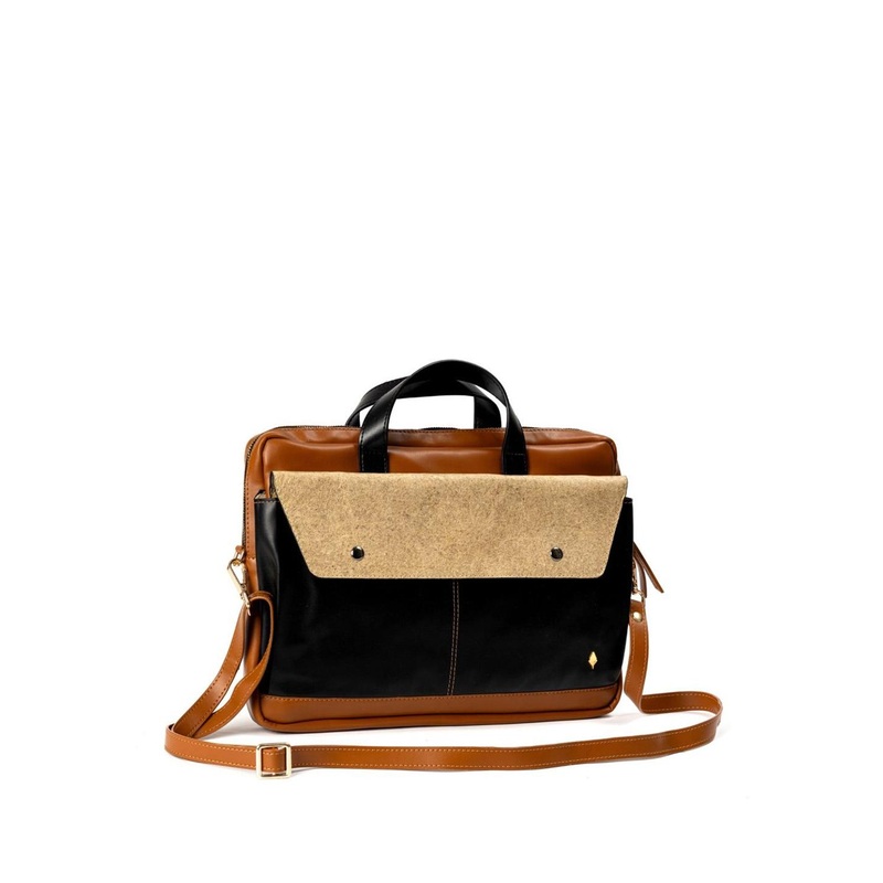 Green Hermitage Unisex Colourblocked Willow Vegan Leather Laptop Bag