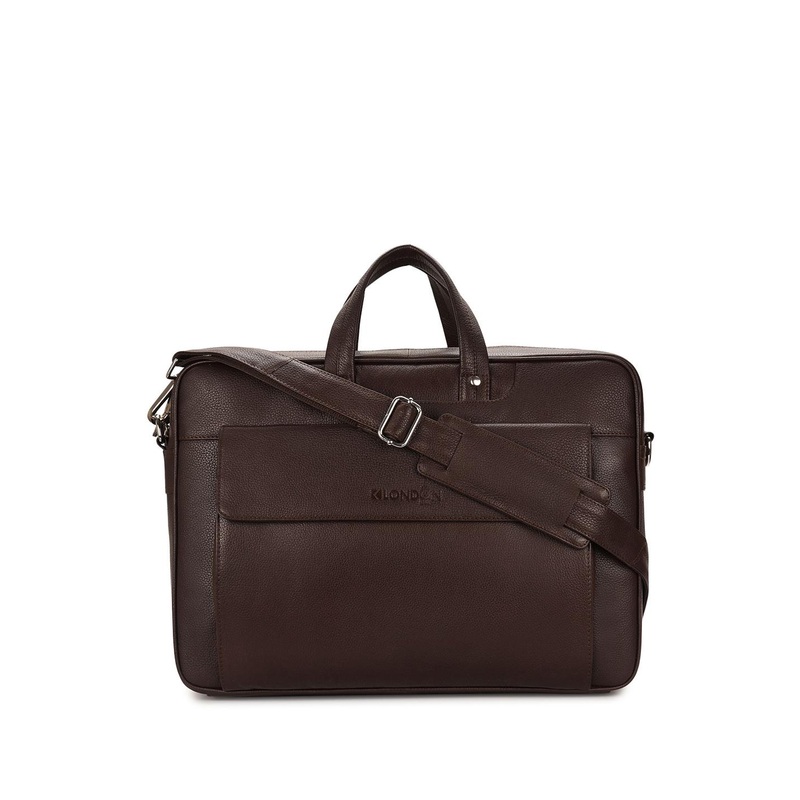 K London Unisex Solid Leather Laptop Bag