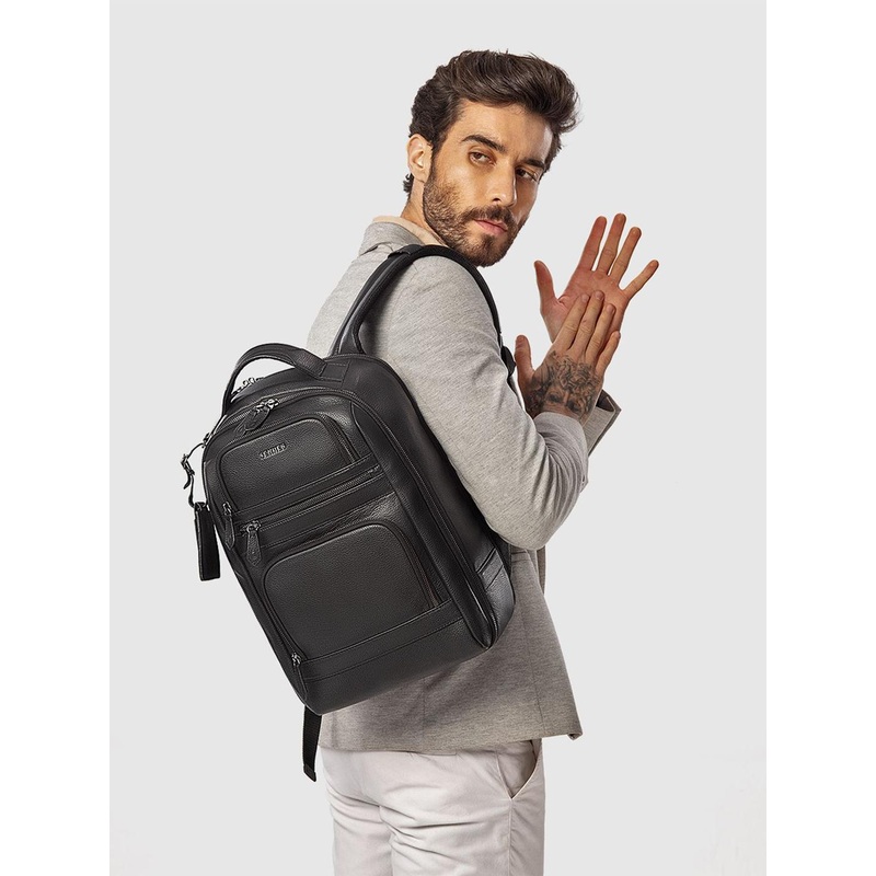 SENNES Men Carismatico Textured Leather Backpack