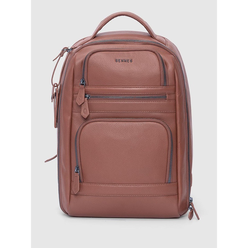 SENNES Men Textured Leather Backpack
