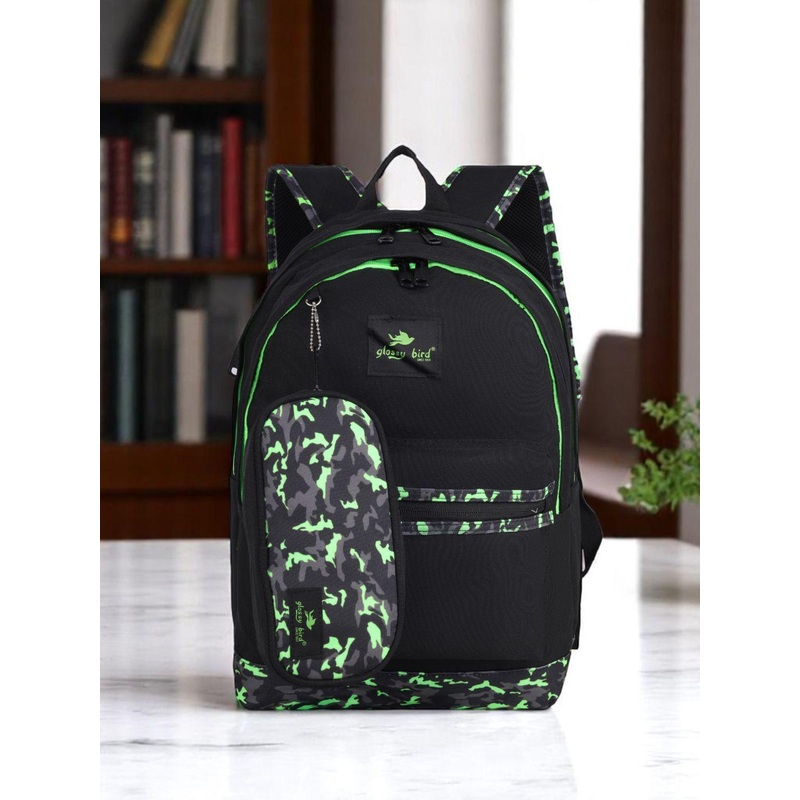 ECHOBOOMERS Unisex Camouflage Print Water Resistant Backpack with Pouch & Bottle Holder