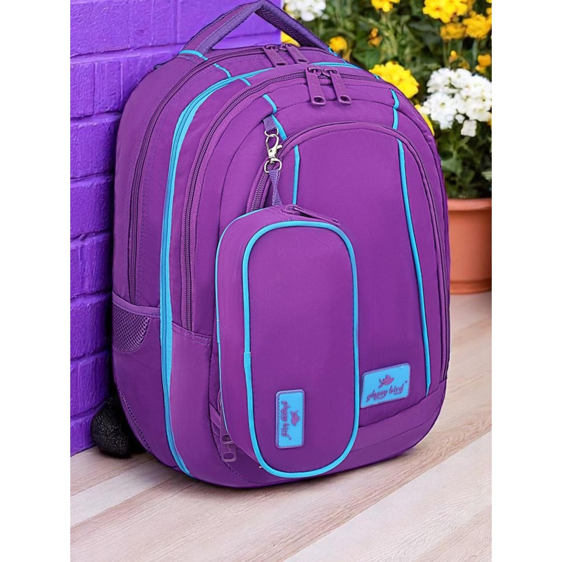 ECHOBOOMERS Unisex Colourblocked Backpack with Zip Pouch