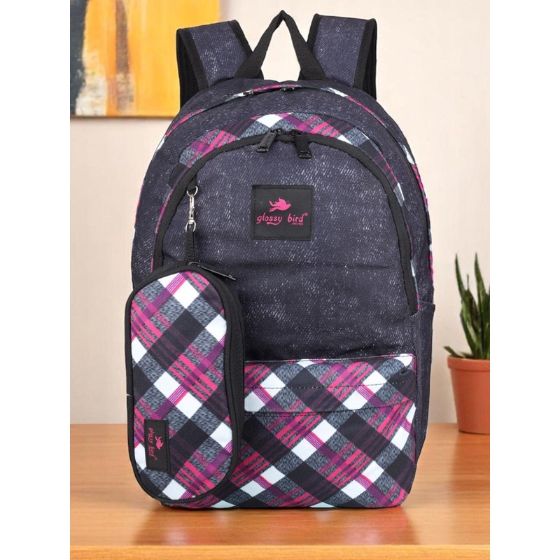 ECHOBOOMERS Unisex Geometric Printed 21L Water-Resistant Backpack with Pouch