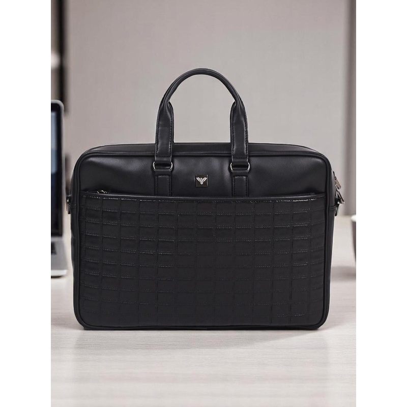 GBK Men Two Handles Padded Leather Laptop Bag