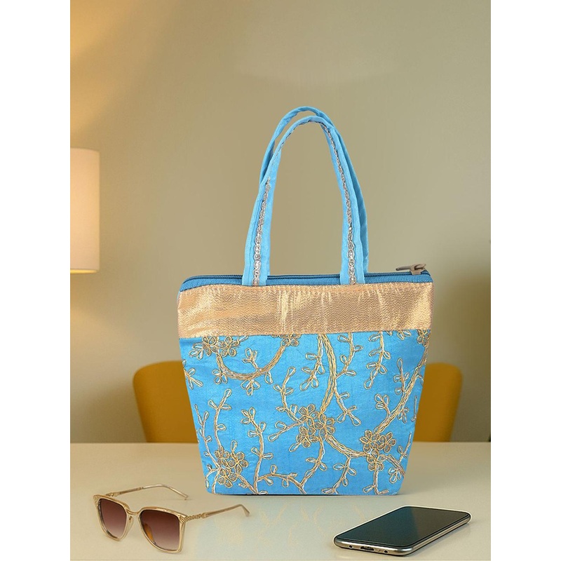 Kuber Industries Unisex Ethnic Motifs Shopper Embroidered Tote Bag