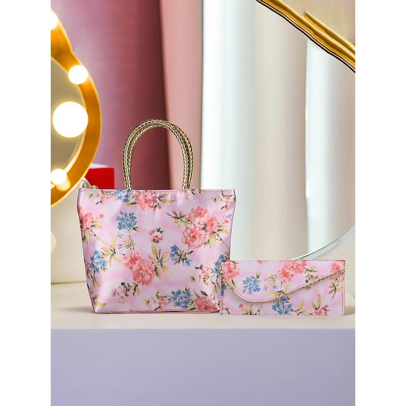 Kuber Industries Unisex Floral Structured Handheld Bag with Pouch