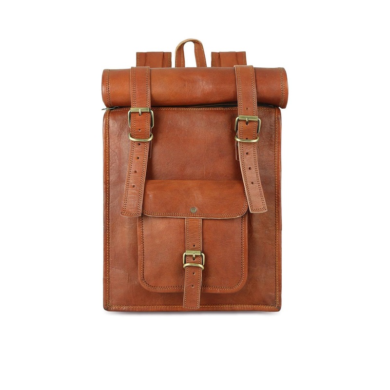 PRANJALS HOUSE Unisex Leather Roll On Backpavk