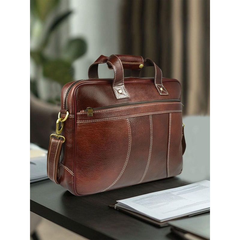 Ajanta Men Leather Laptop Bag With Detachable Sling Strap