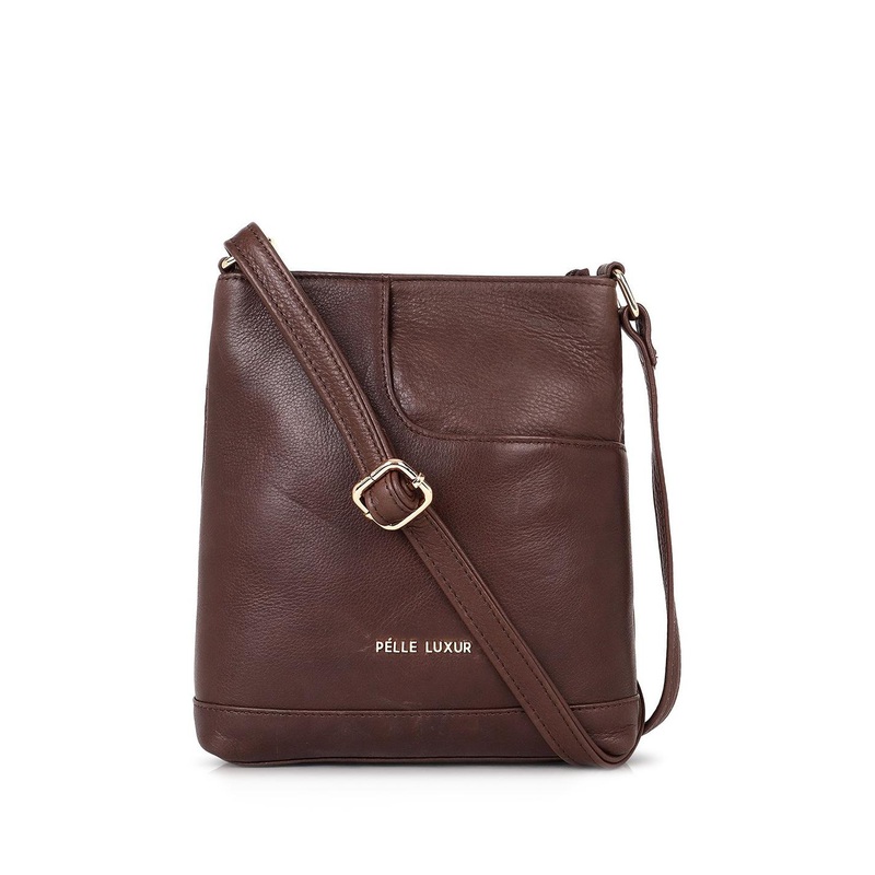 PELLE LUXUR Leather Bucket Sling Bag