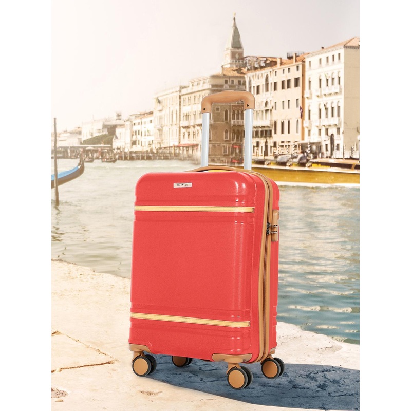 Teakwood Leathers Unisex Textured Hard Cabin Suitcase Trolley Bag- 38L