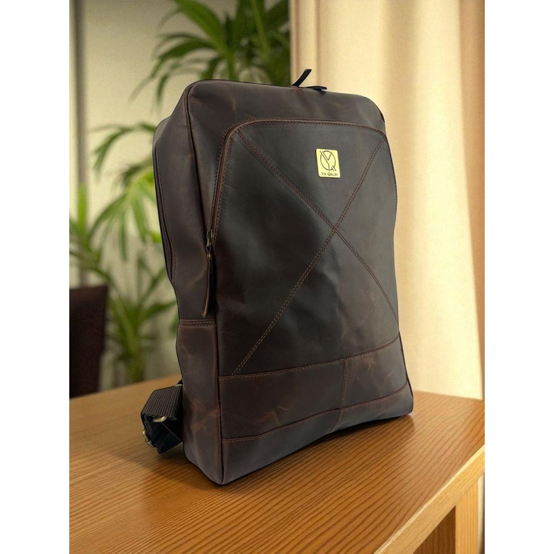 Ya Qalbi Unisex Leather Backpack with Compression Straps