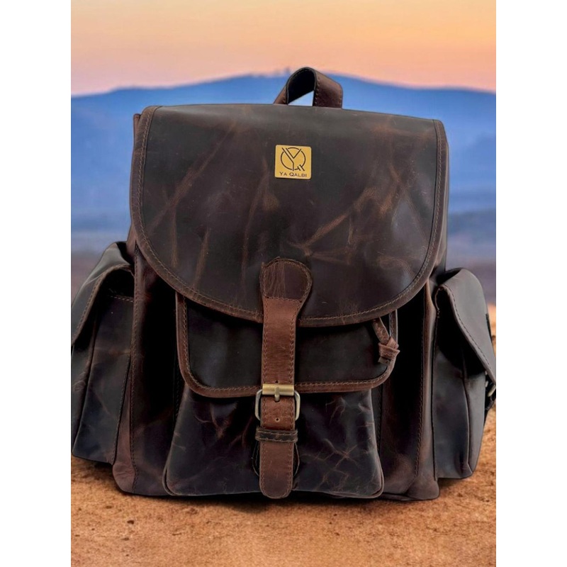 Ya Qalbi Unisex Leather Up to 23 Litres Backpack with Compression Straps
