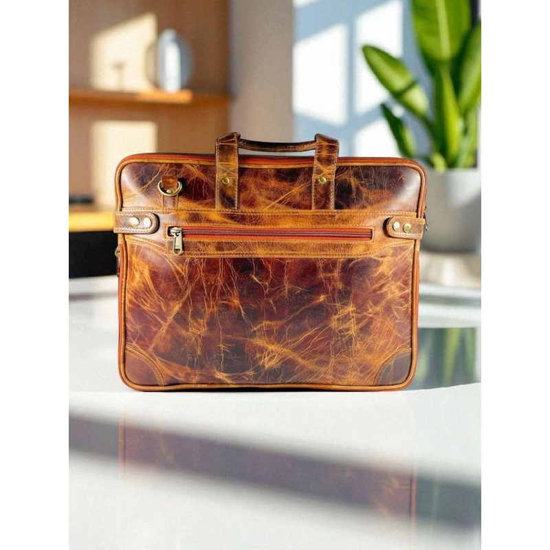 Ya Qalbi Unisex Printed Leather Laptop Bag