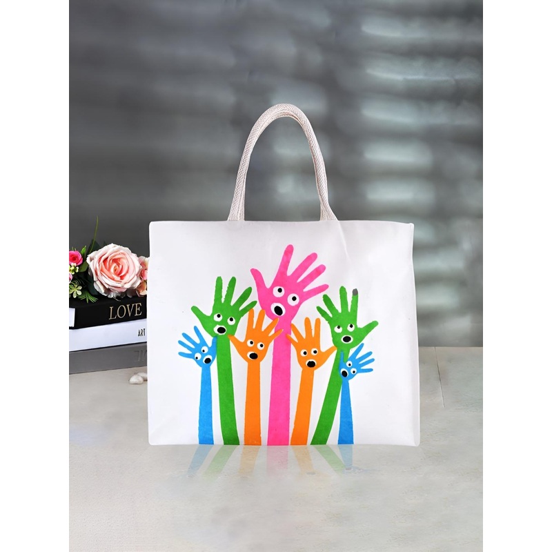 Aura Graphic Printed Oversized Shopper Jute Tote Bag