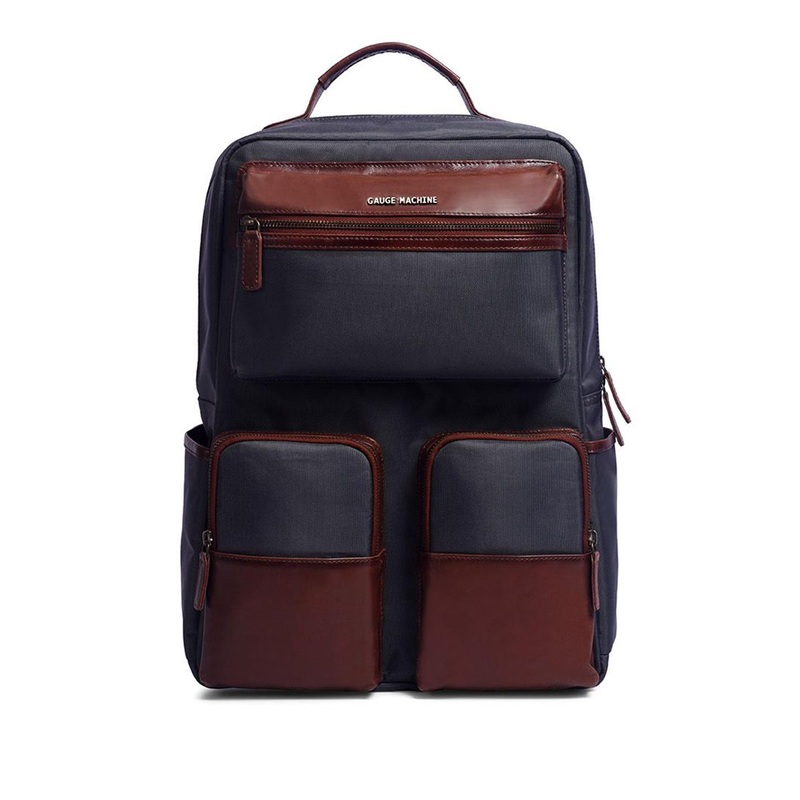 Gauge Machine Unisex Colourblocked 16 inch Leather Backpack With Adjustable Strap