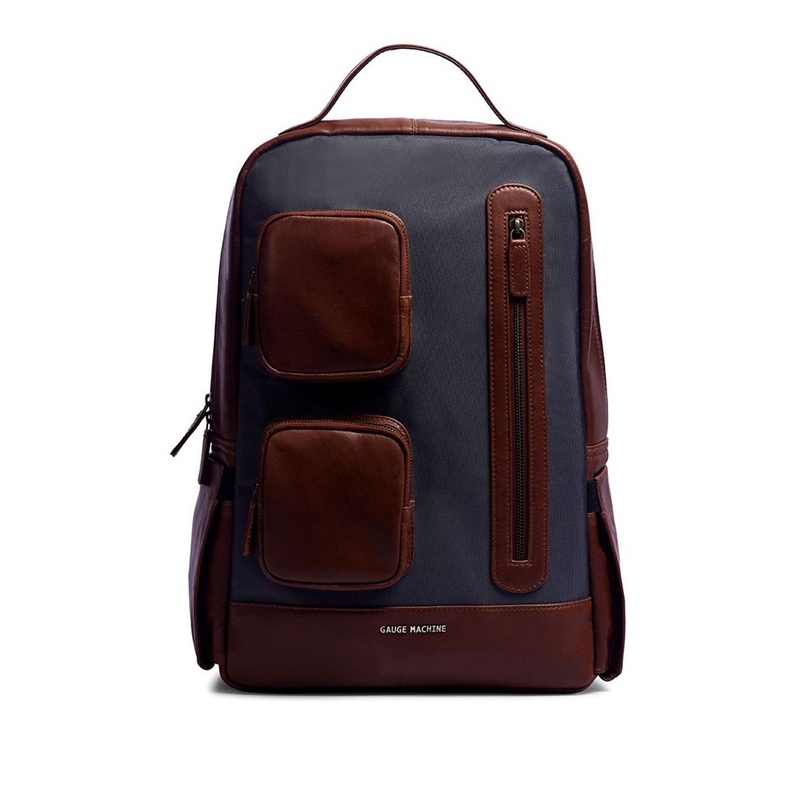 Gauge Machine Unisex Colourblocked Leather Backpack with Compression Straps