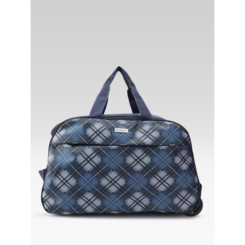 BAD HABIT Unisex Checked Medium Duffel Trolley Bag – 45.0 L