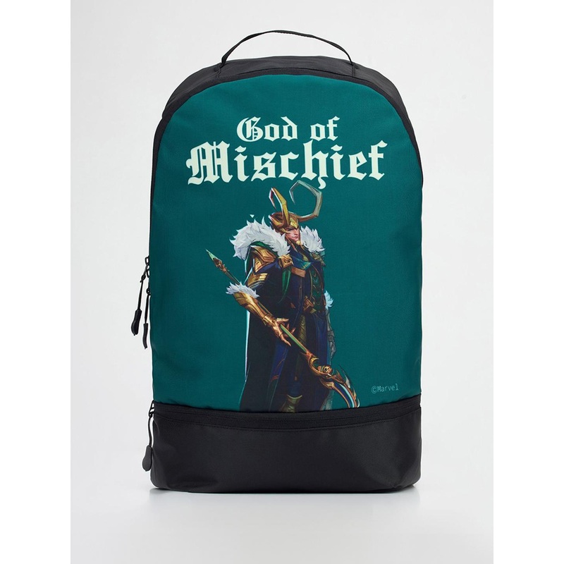 Bewakoof Unisex Official Marvel Merchandise Green &God Of Mischeif Printed Backpack