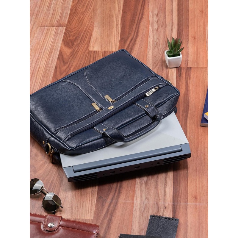 BRAND LEATHER Men Genuine Leather Laptop Bag with Two Handles