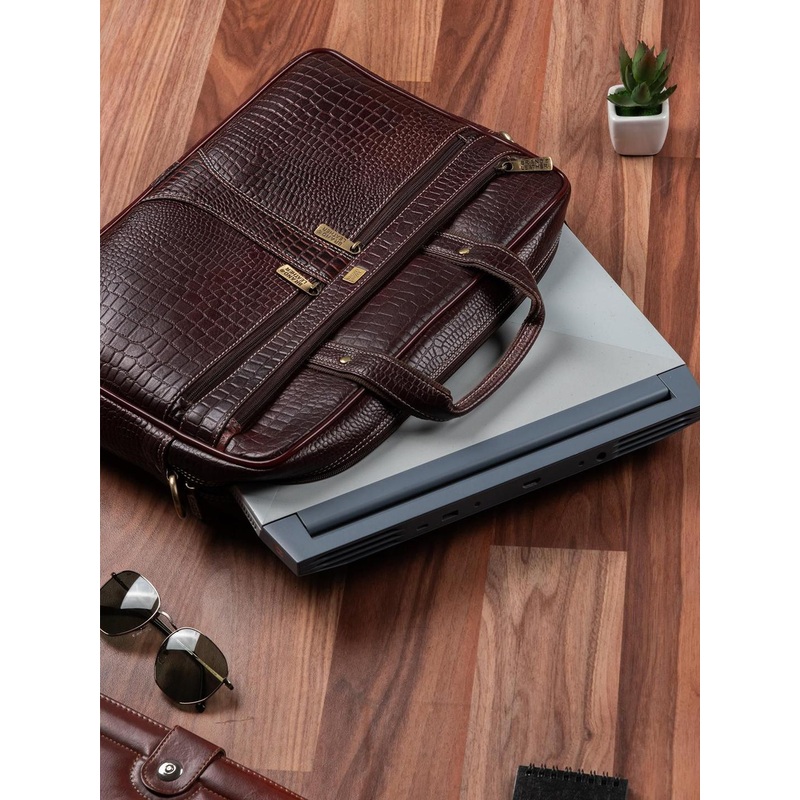 BRAND LEATHER Men Textured Leather Laptop Bag