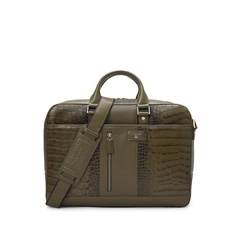 Da Milano Men Textured Leather Laptop Bag with Two Handles