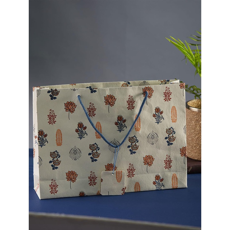 Fabindia Beige Printed Oversized Shopper Paper Tote Bag
