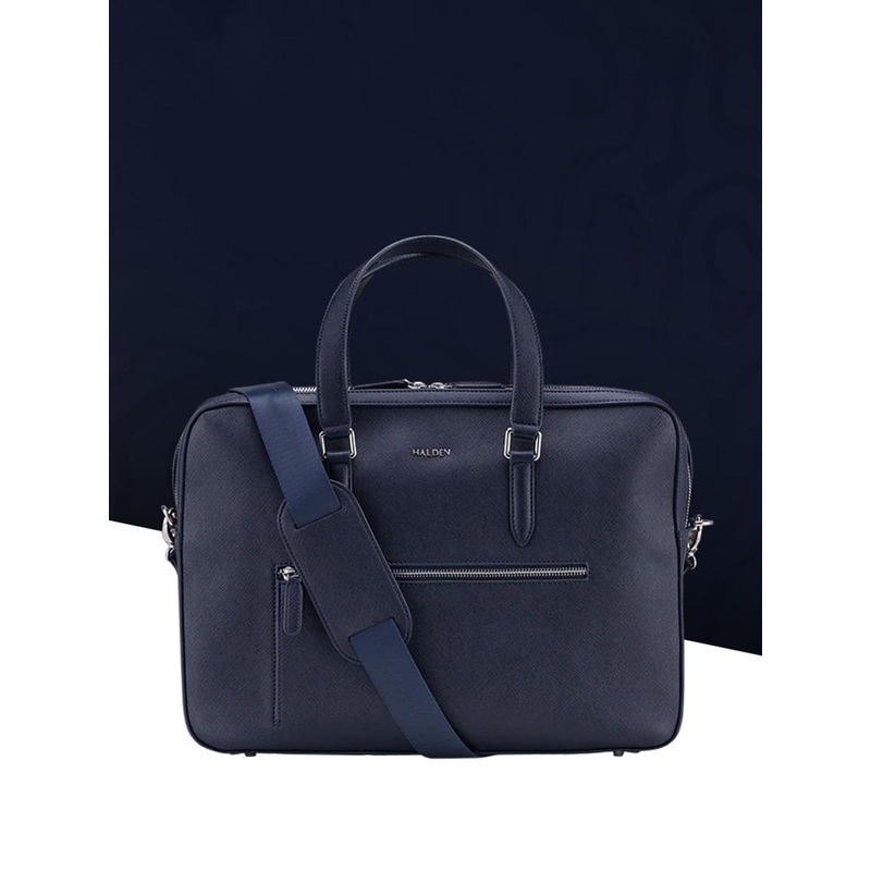HALDEN Unisex Blue Vegan Saffiano Leather Laptop Bag