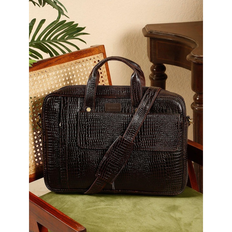 Kosher Unisex Brown Leather Laptop Bag