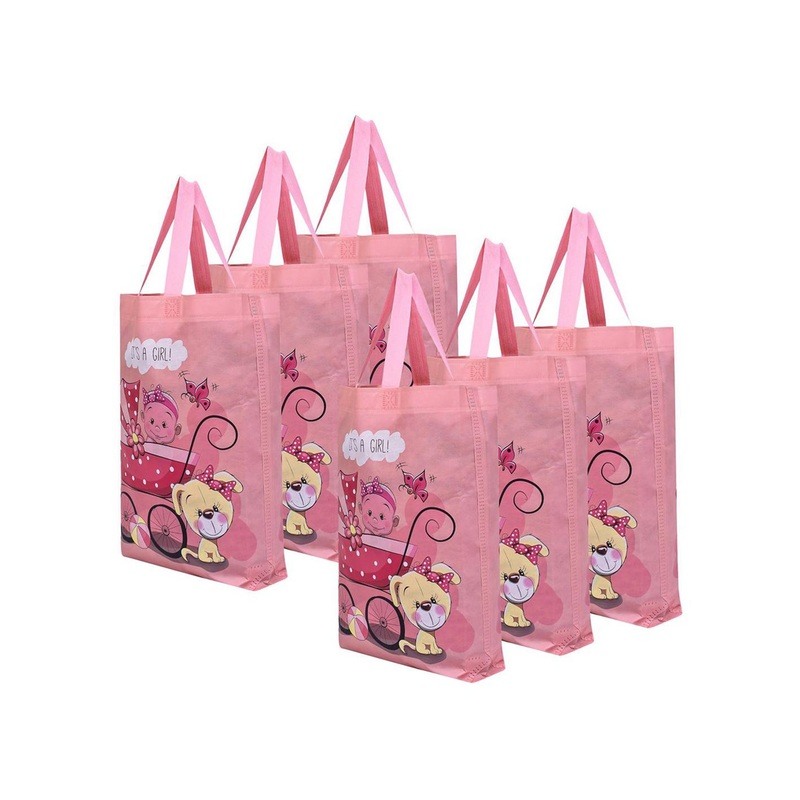 Kuber Industries 6 Pcs Printed Non-Woven Shopping Gift Bag Shopper Tote Bag with Applique