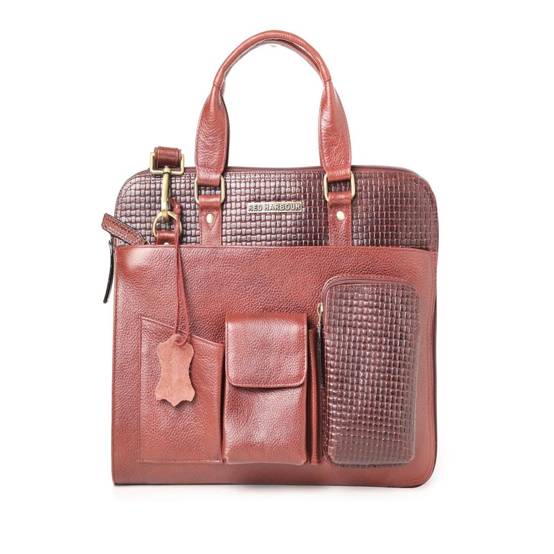 Red Harbour Men Textured Leather Laptop Bag
