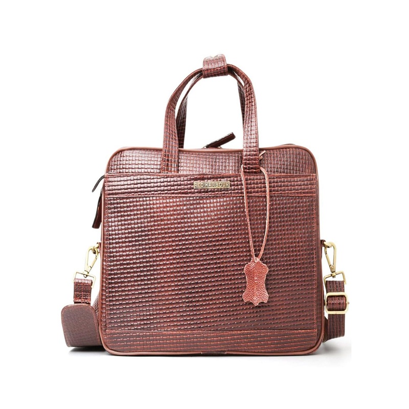 Red Harbour Men Textured Leather Two Handles Laptop Bag