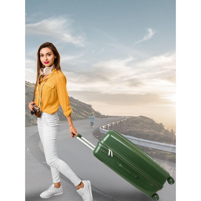 REDHORNS Set Of 3 Textured Hard Sided Polypropylene Trolley Suitcase