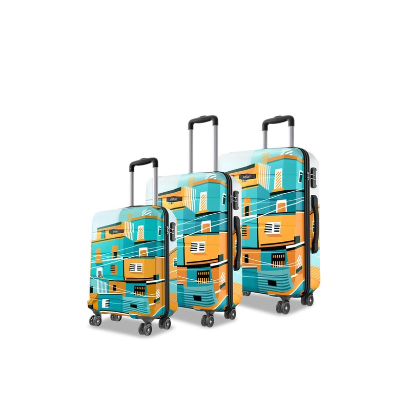 Safari Oasis Neo Set Of 3 Printed 8 Wheel Hard Sided Trolley Suitcase