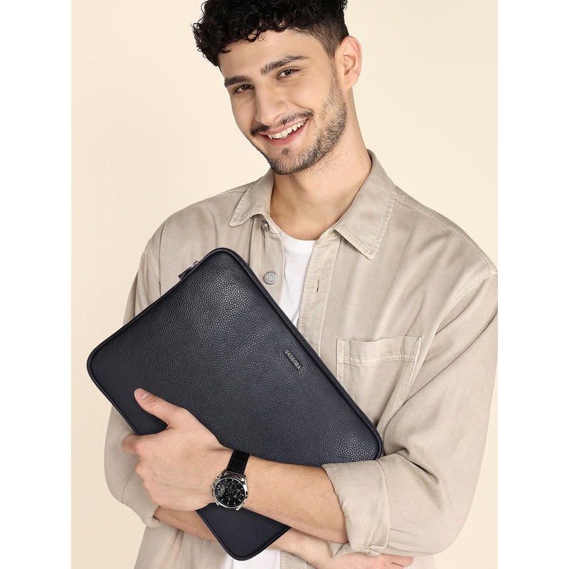Sassora Unisex Textured Leather Laptop Sleeve