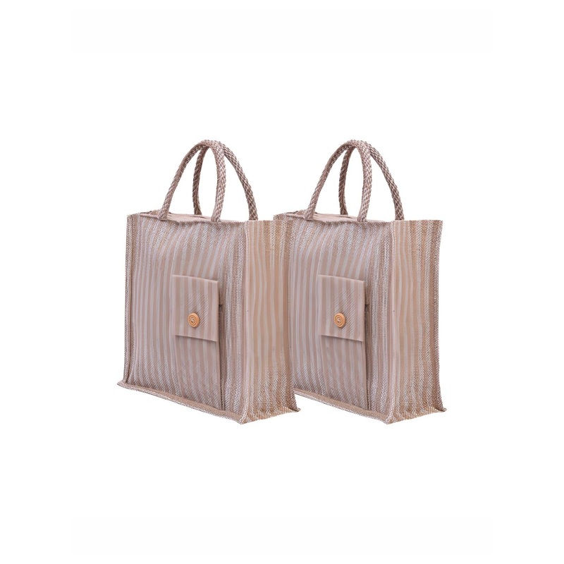 Aura Unisex Pack Of 2 Striped Shopper Tote Bag