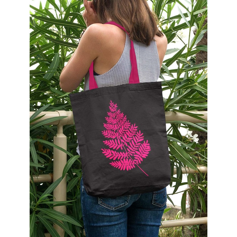 Doodle Eco-Friendly Reusable Cotton Fern Canvas Zipper Tote Bag