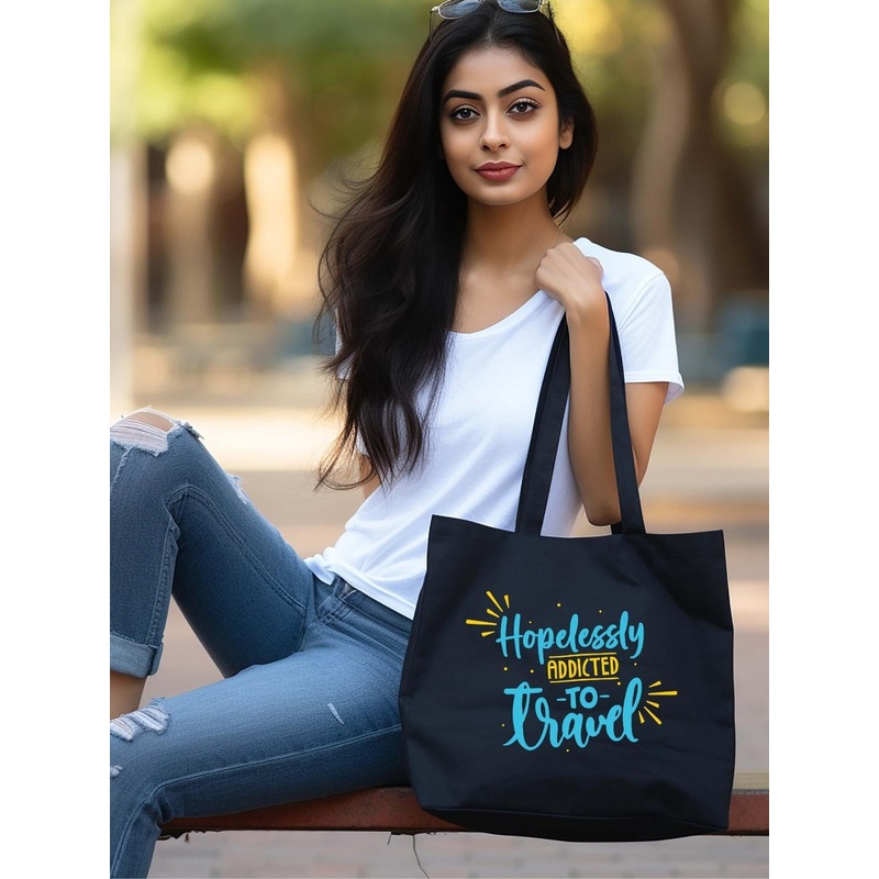 Doodle Printed Structured Tote Bag