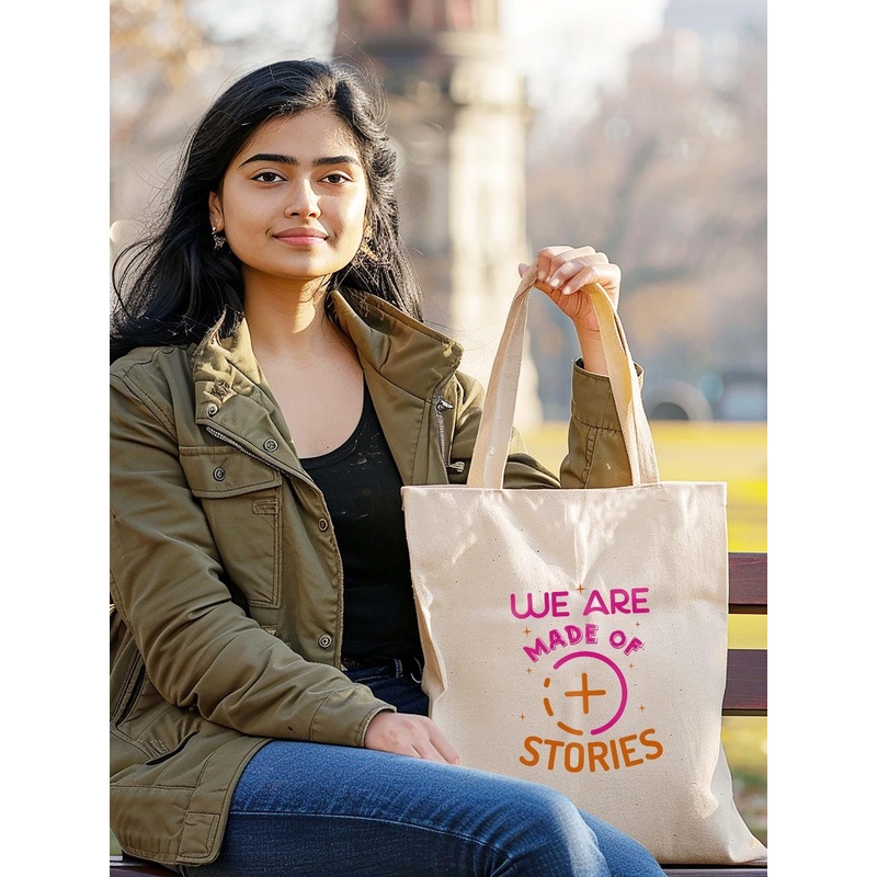 Doodle Typography Printed Eco-Friendly Cotton Canvas Shopper Tote Bag