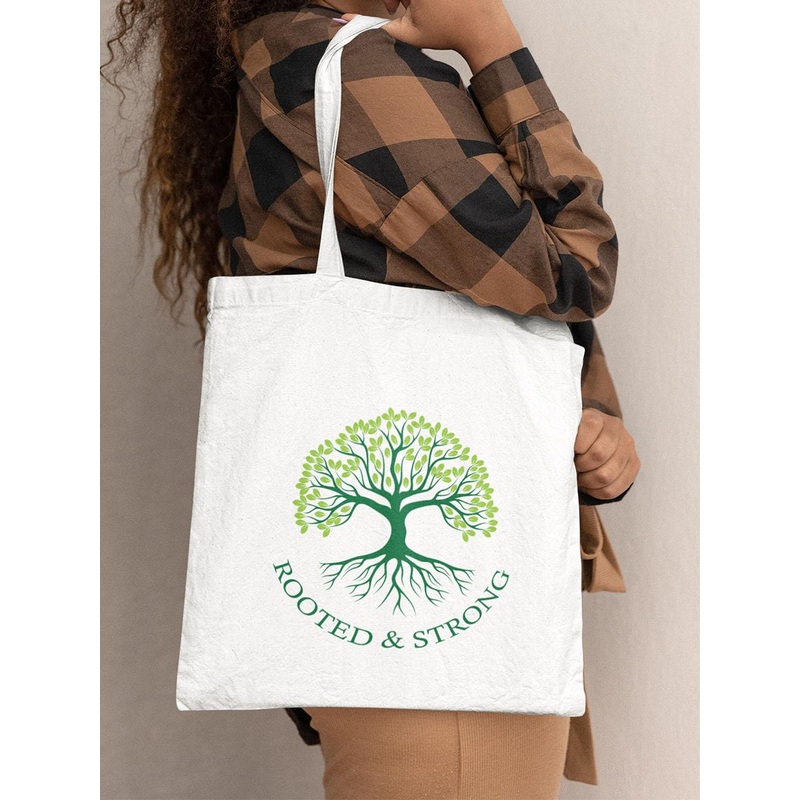Doodle White Rooted and Strong Printed Structured Tote Bag