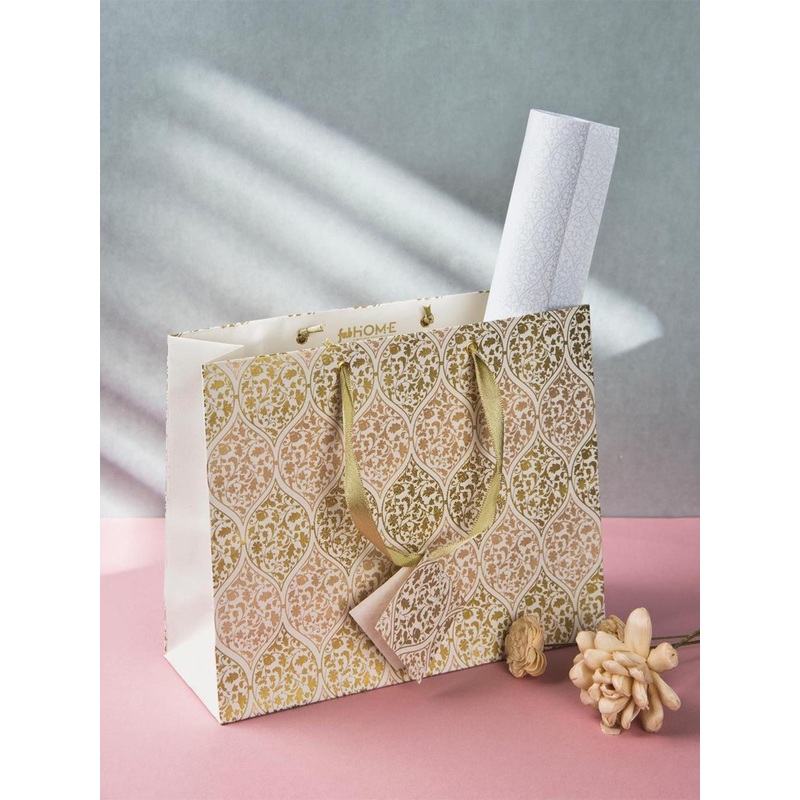 Fabindia Unisex Ivory Heer Paper Ogee Gift Bag