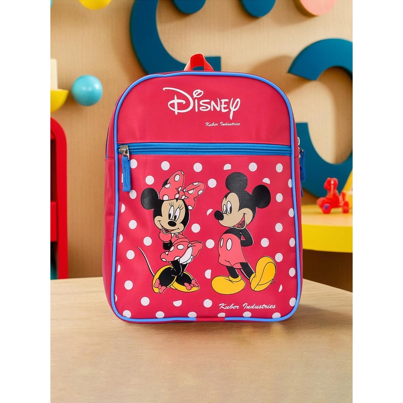 Kuber Industries Disney Mickey minnie cute School Bag for Kids 2 Compartments Pink