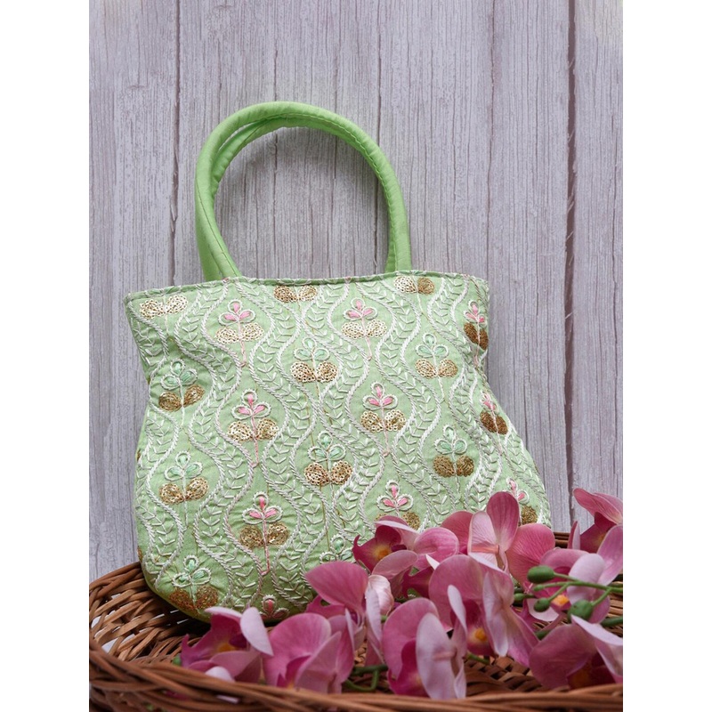 Kuber Industries Floral Embroidered Structured Handheld Bag